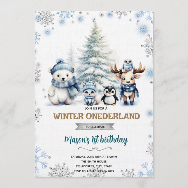 Invitation garçon Winter Onederland (Devant)