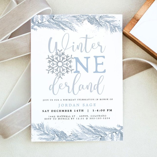 Invitation garçon Winter Onederland, flocon de nei (Dusty Blue Winter Onederland Snowflake Boy First Birthday Party Invitation)