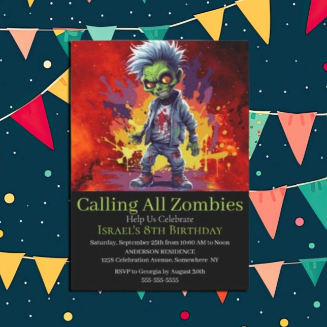Invitation Garçon zombie d'anniversaire d'apocalypse (Zombie Walkers,  Your birthday party won't be complete without an array of gruesome zombie props! )