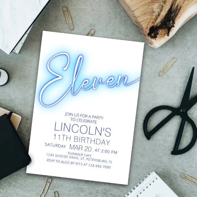 Invitation Garçons 11ème piscine Neon Anniversaire (Créateur téléchargé)