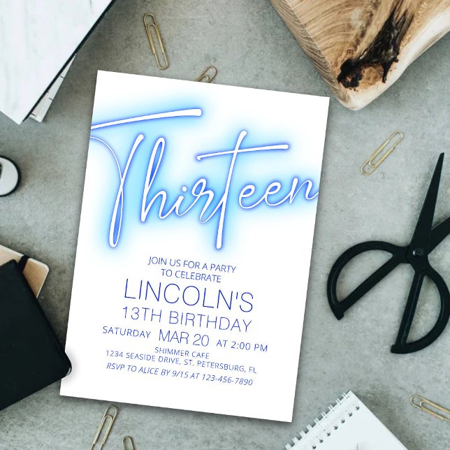 Invitation Garçons 13ème piscine Neon Anniversaire (Créateur téléchargé)