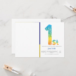 Invitation Garçons 1er anniversaire Orange Yellow Blue Photo