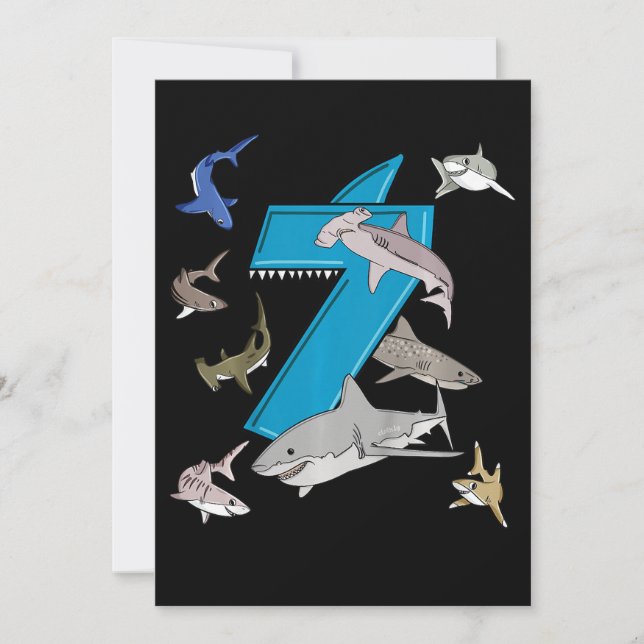 Invitation Garçons 7 ans Anniversaire Requin Blanc (Devant)
