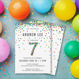 Invitation Garçons 7e fête d'anniversaire, Confetti couleur p