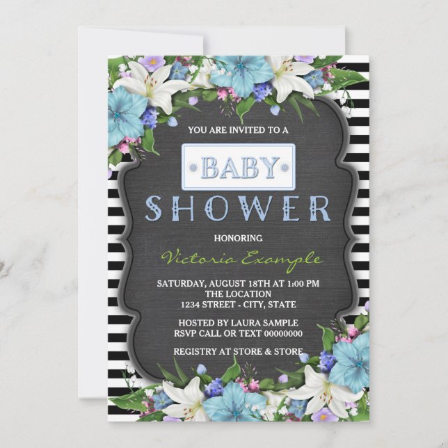 Invitation Garçons à rayures noires Chalk Baby Shower (Devant)