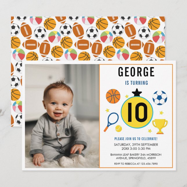 Invitation Garçons Anniversaire de enfant sportif moderne | P (Devant / Derrière)