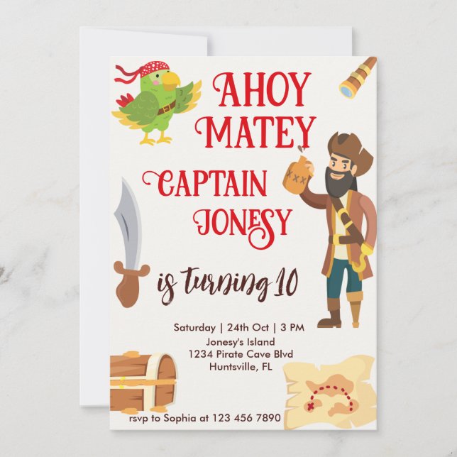 Invitation Garçons Anniversaire Personnalisable Pirate Party (Devant)