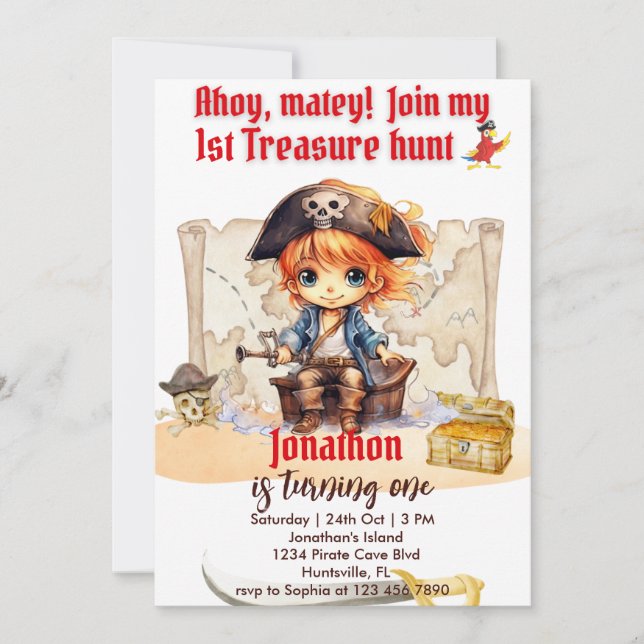 Invitation Garçons Anniversaire Personnalisable Pirate Party (Devant)