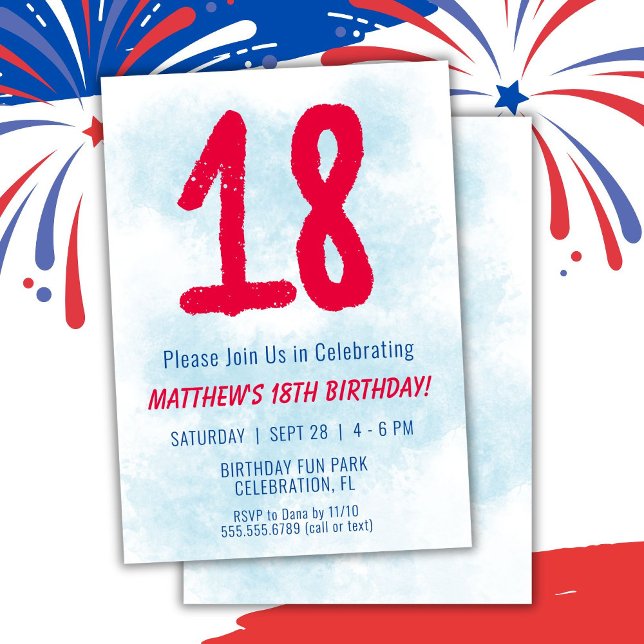 Invitation Garçons Aquarelle Enfants Bleu 18e anniversaire (Créateur téléchargé)
