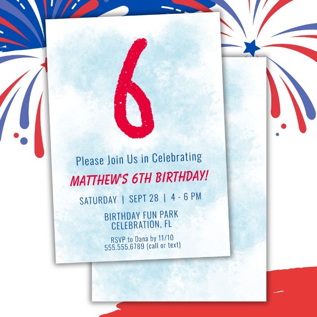 Invitation Garçons Aquarelle Enfants Bleu 6e anniversaire (Créateur téléchargé)