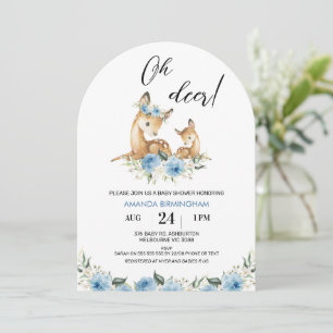 Invitation Garçons Archés Blue Floral Oh Deer Baby shower
