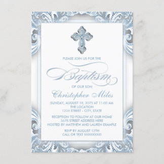 Invitation Garçons Argent Bleu Baptême