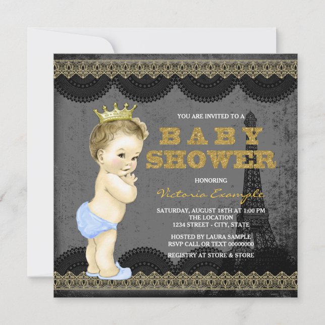 Invitation Garçons Baby Shower Paris (Devant)