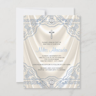 Invitation Garçons Baptême Beige Ivoire et Bleu