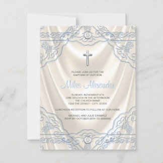 Invitation Garçons Baptême Beige Ivoire et Bleu
