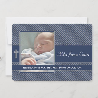 Invitation Garçons Baptême Photo Bleu Marine