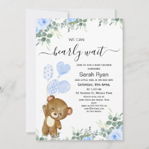 Invitation Garçons Bearly Wait Oear Baby shower des ballons d