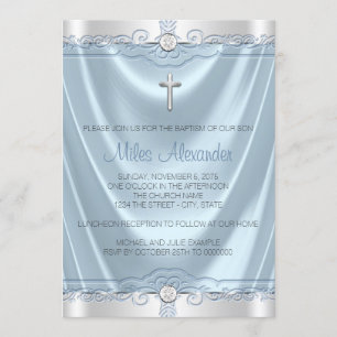 Invitation Garçons Bleu et gris Baptême Christening