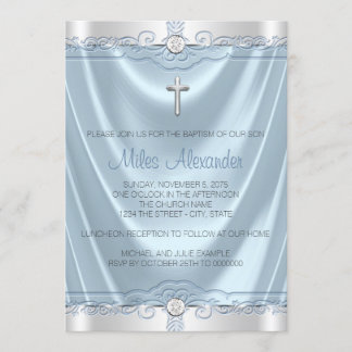 Invitation Garçons Bleu et Gris Baptême Christening