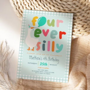 Invitation Garçons Bleu « Four Ever Silly » Oie 4e Anniversai