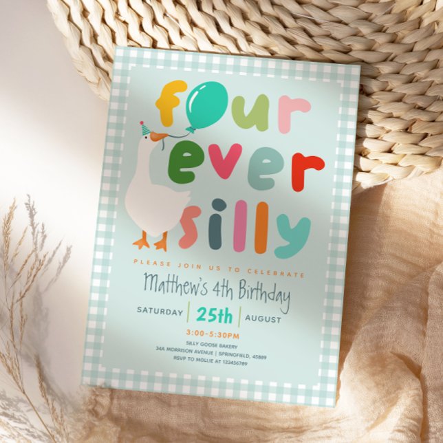 Invitation Garçons Bleu « Four Ever Silly » Oie 4e Anniversai (Créateur téléchargé)