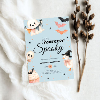 Invitation Garçons Bleu Halloween Fourever Spooky 4ème Annive