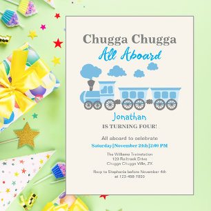 Invitation Garçons Blue Train N'importe quel âge fête d'anniv