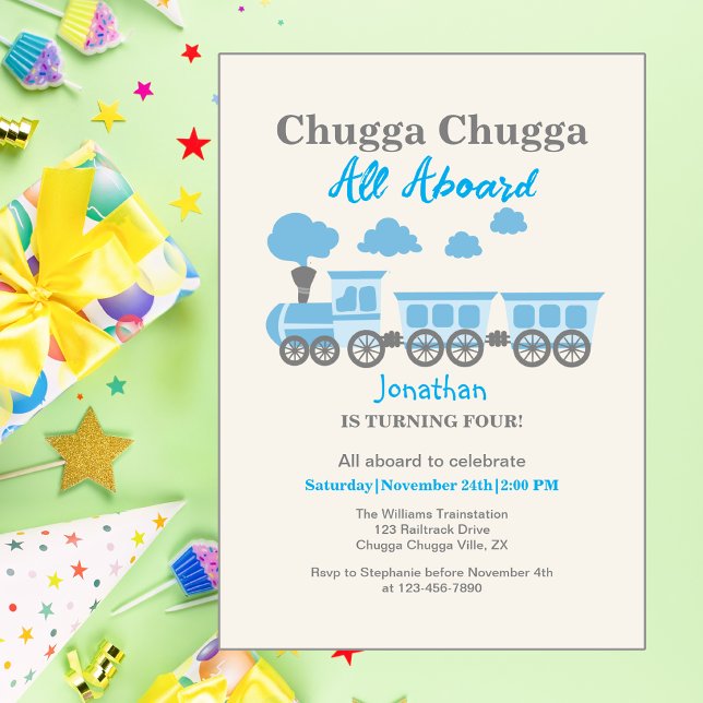 Invitation Garçons Blue Train N'importe quel âge fête d'anniv (Créateur téléchargé)