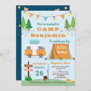 Invitation Garçons Camping Anniversaire Camp extérieur