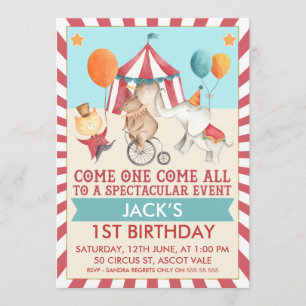 Invitation Garçons Cirque Vintage Anniversaire Fête Invitatio