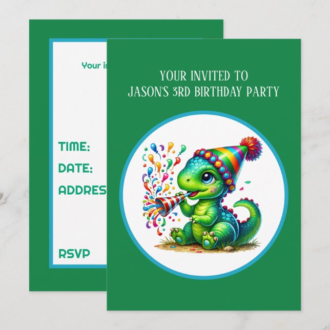 Invitation Garçons cool fête de dinosaure ajouter du texte  (Devant / Derrière)