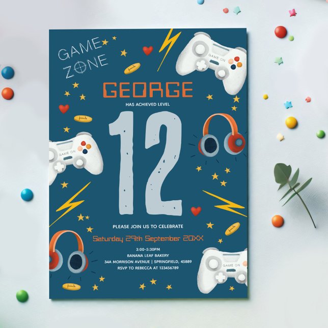 Invitation Garçons Cool Jeu Vidéo Enfants 12e anniversaire (Créateur téléchargé)