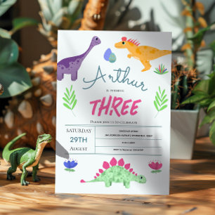 Invitation Garçons Cute Blue Jungle T-Rex Dinosaur Anniversai