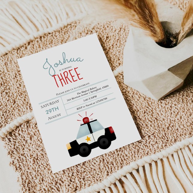 Invitation Garçons Cute Blue Police Car Toddler Anniversaire (Créateur téléchargé)