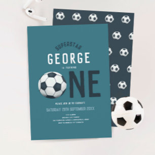Invitation Garçons Cute Blue Soccer Sports Enfants 1er annive