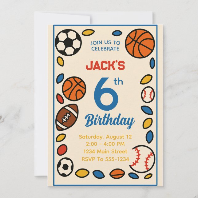 Invitation Garçons Cute Sports Football Anniversaire (Devant)
