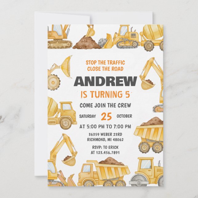 Invitation Garçons de construction personnalisés Fête d'anniv (Devant)