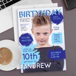 Invitation Garçons de couverture du magazine Cool Fun Blue po