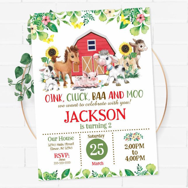 Invitation Garçons des Animaux de la Ferme Fête dans la Cour  (Créateur téléchargé)