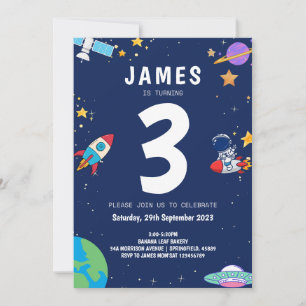 Invitation Garçons Espace Moderne Marine Anniversaire