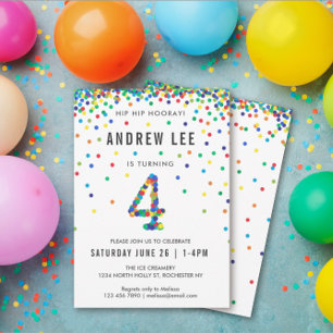 Invitation Garçons fête d'anniversaire 4e, Confetti couleur p