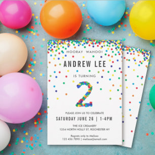 Invitation Garçons fête de 2e anniversaire, Confetti couleur