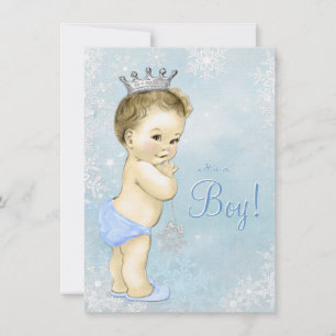 Invitation Garçons Hiver Merveilleux Flocon de Neige Baby Sho