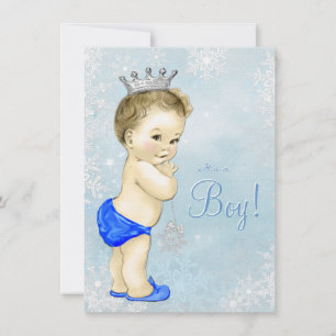 Invitation Garçons Hiver Merveilleux Flocon de Neige Baby Sho