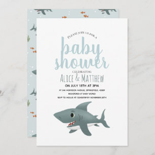 Invitation Garçons Joli Baby shower moderne Blue Ocean requin