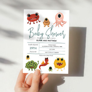 Invitation Garçons Joli Baby shower Monster moderne coloré