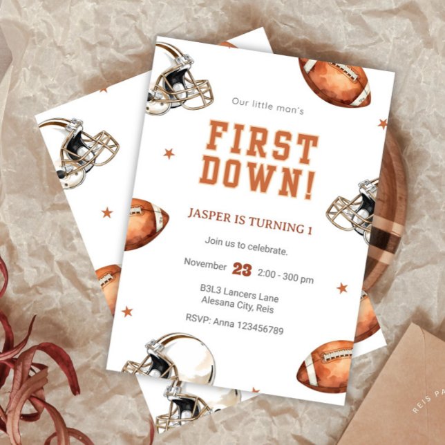 Invitation Garçons Joli Football Sports Enfants 1er anniversa (First Down Birthday Evite, Editable Football Invitation, 1st Birthday Digital Invite, Instant Downlo)