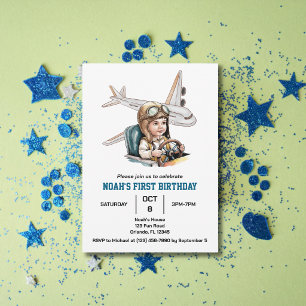 Invitation Garçons Mignon Avion Voyage Enfants Anniversaire A