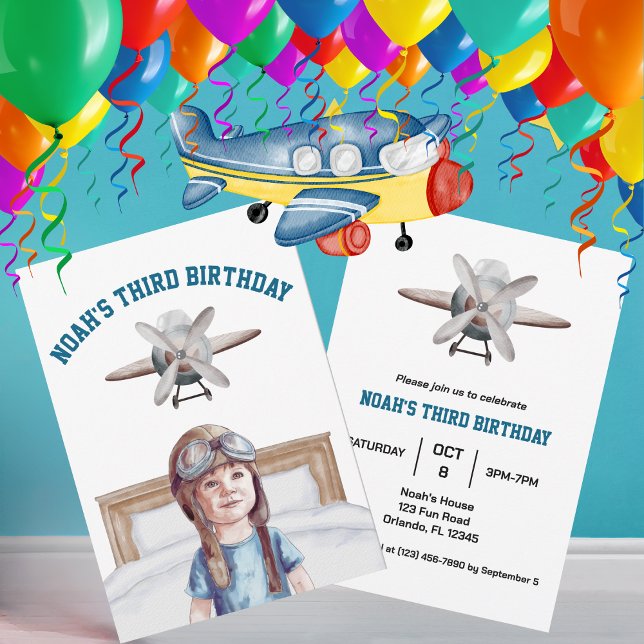 Invitation Garçons Mignon Avion Voyage Enfants Anniversaire A (Créateur téléchargé)