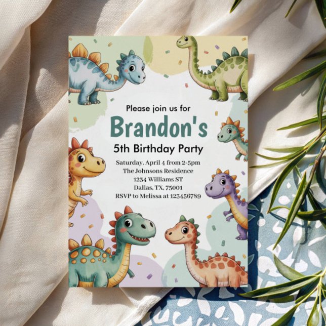 Invitation Garçons Mignon Dinosaure 5ème Anniversaire (Créateur téléchargé)